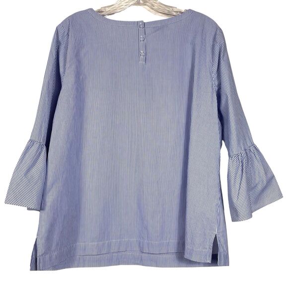 Talbots Embroidered Striped Boho Top Blue White Bell Sleeve Women’s Large EUC - Picture 3 of 16
